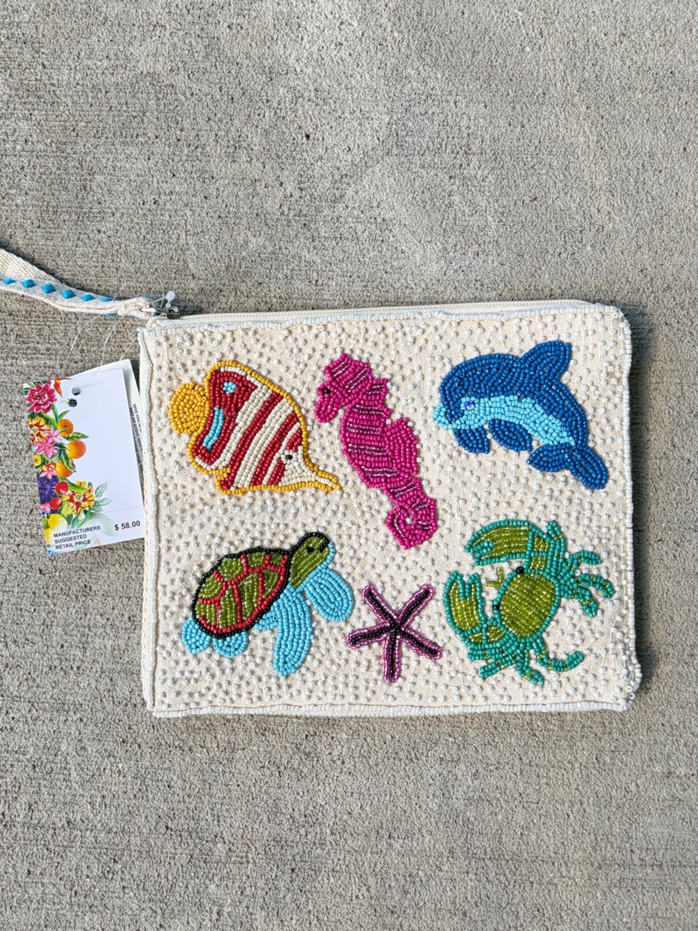 America and Beyond beaded sea life ocean beach bling pouch zippered bag wristlet - Picture 4 of 4